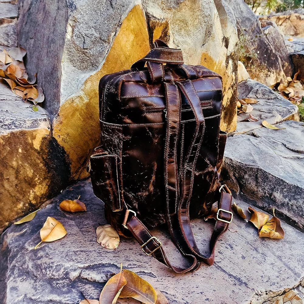 バッグ multi pocket real leather backpack Amazon.com: Buffalo Leather Backpack Multi Pockets Daypack